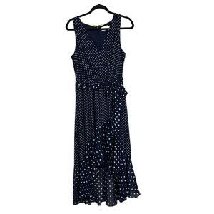 Eliza J Navy White Polka Dot Sleeveless Flowy Ruffle Dress Size 12